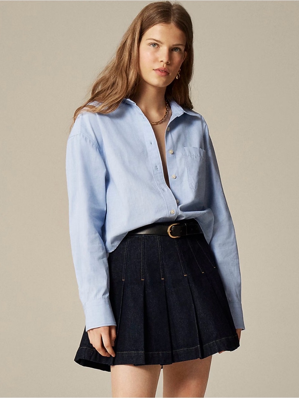 J.Crew Étienne Cropped Button-Up Shirt Cotton Poplin Blue Size Large NWOT - Picture 3 of 11
